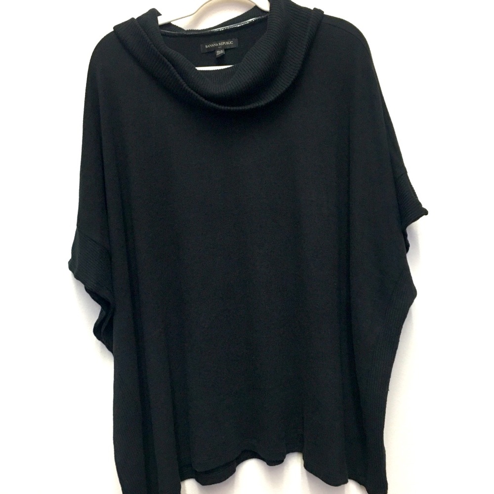 Banana Republic Boxy Poncho Turtleneck M/L Black Stretchy Lagenlook Oversized